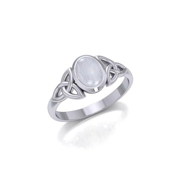 Celtic Triquetra with High Grade Rainbow Moonstone Gemstone Silver Ring TMD351 - Jewelry